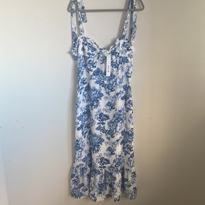 Blue and White Floral Midi Dress